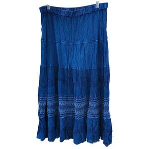 Studio West Womens Blue Tiered Boho Embroidered lagenlook  flowey date night
